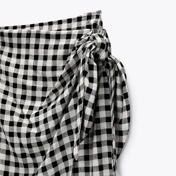 ZARA Gingham Linen Blend Skirt - Picture 6 of 12